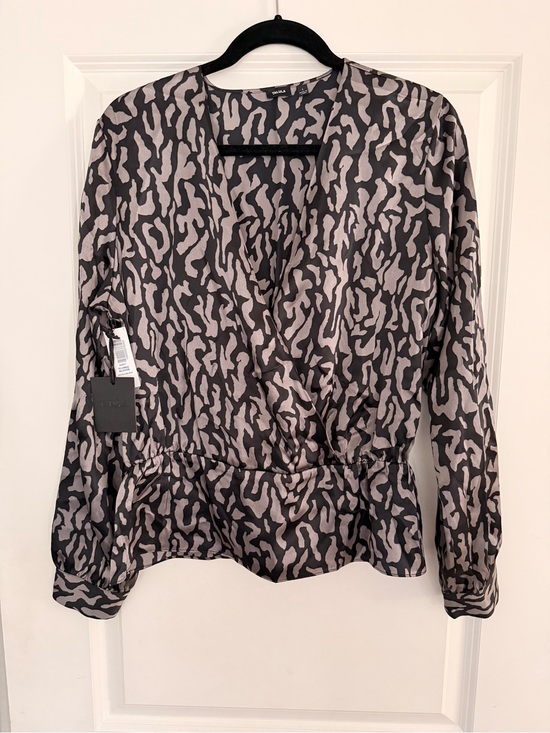 Talula Tops - Talula Black & Gray Animal-Print Wrap-Style Blouse - NEW WITH TAGS!